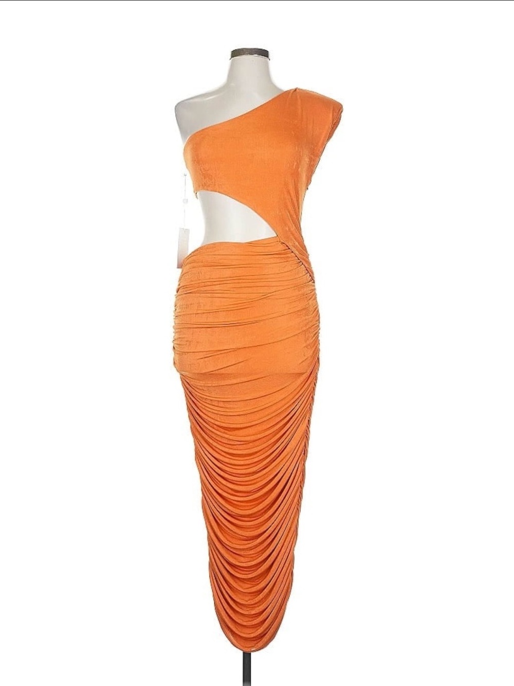 Torn by Ronny Kobo LORRAINE DRESS  Orange Cutout Ruched One Shoulder Dress (64)